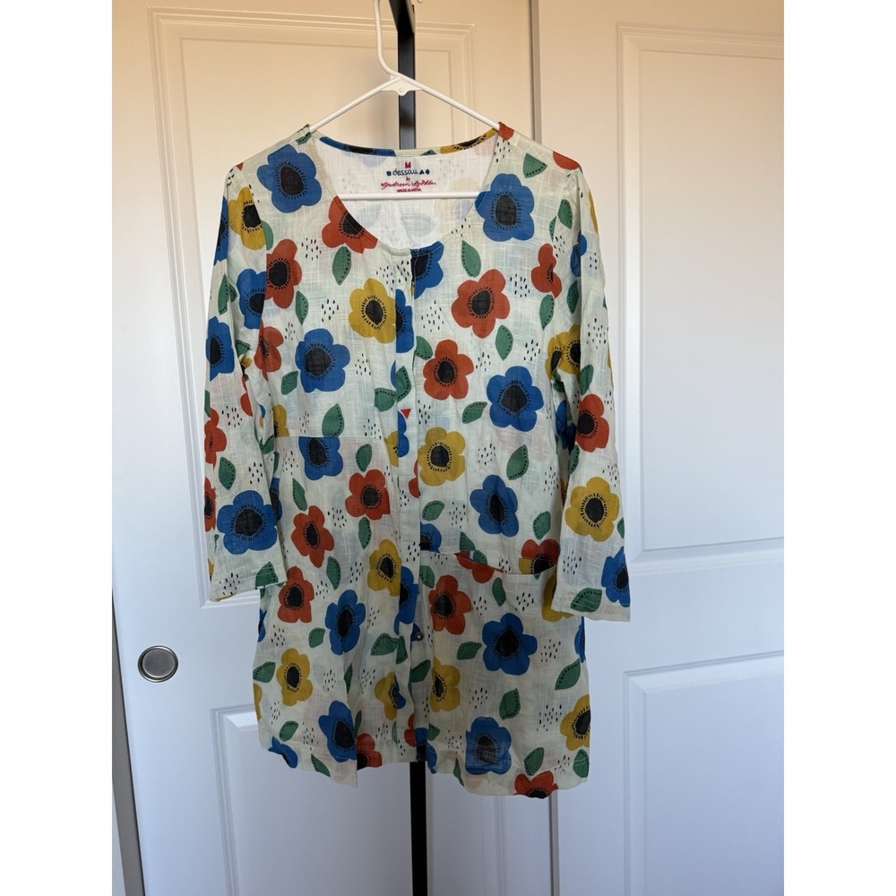 dessau by gudrun sjoden Floral Tunic Dress Shirt‎ Size M Organic Cotton  Boho